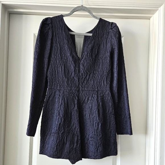 BCBGENERATION long sleeve romper navy blue with black mesh | Size 6 - Picture 2 of 5